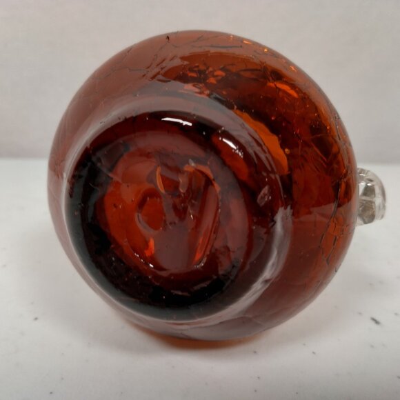 Crackle Glass Pitcher Brown Small Clear Handle Vase Collectible Art 3.75" Tall - Picture 15 of 15